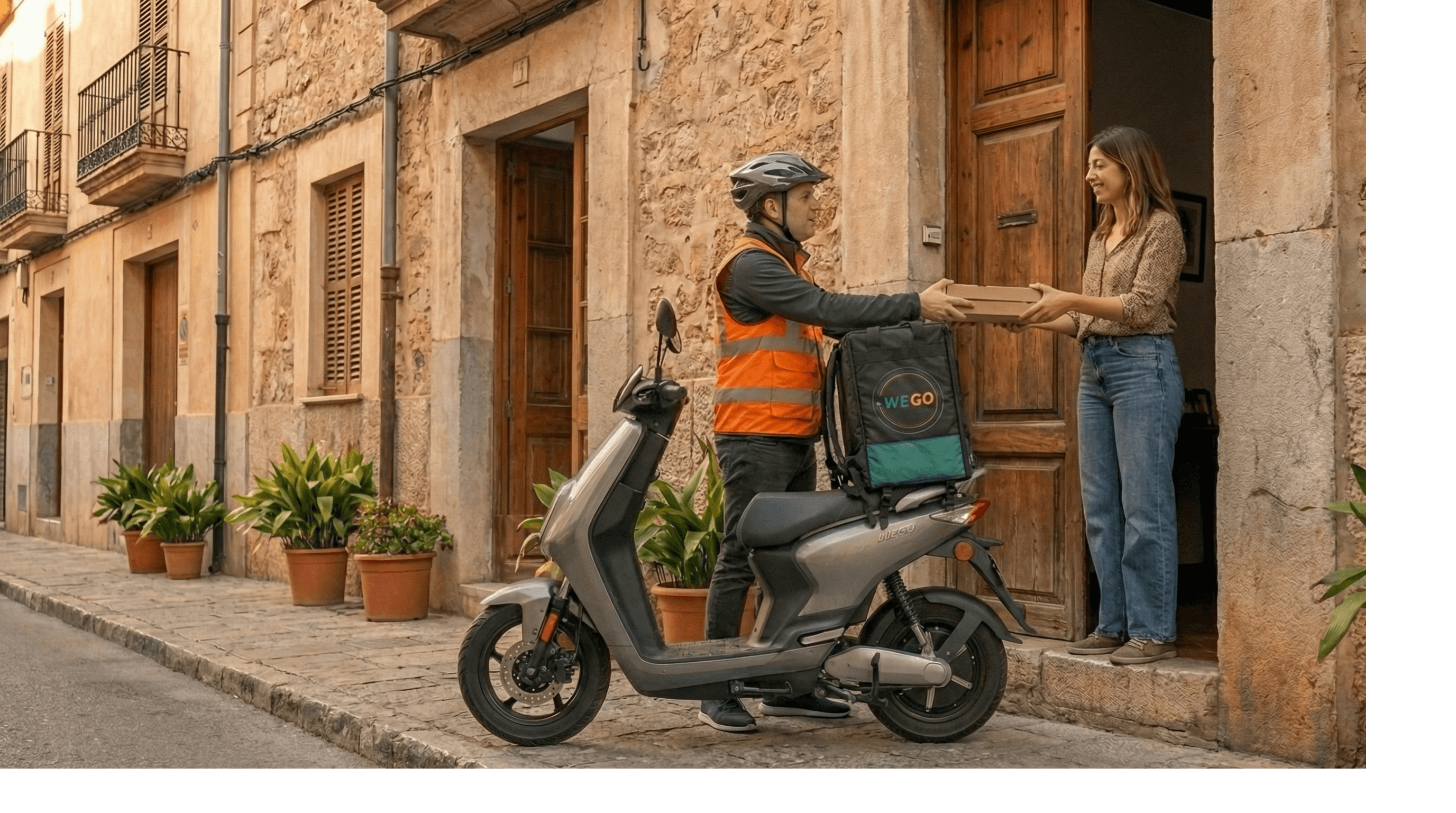 WEGO delivery driver handing pizza to customer